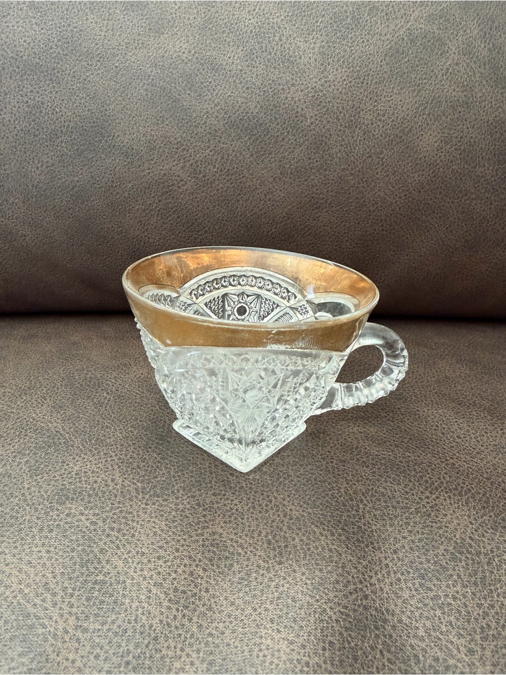Vintage Cut Glass Creamer with Gold Rim - Clear and Gold Home Art Accent